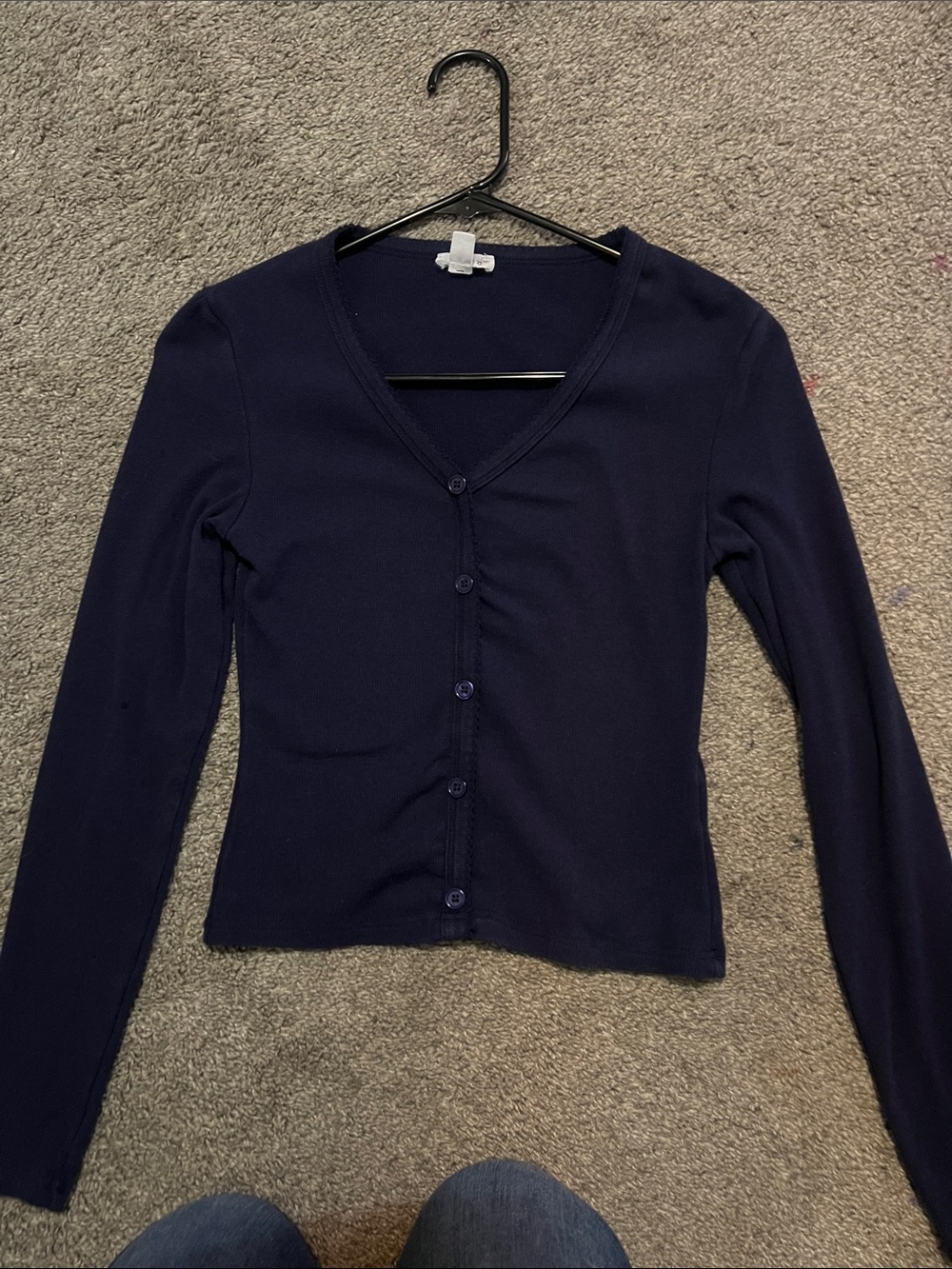 Slim V-Neck Button Cardigan in Navy